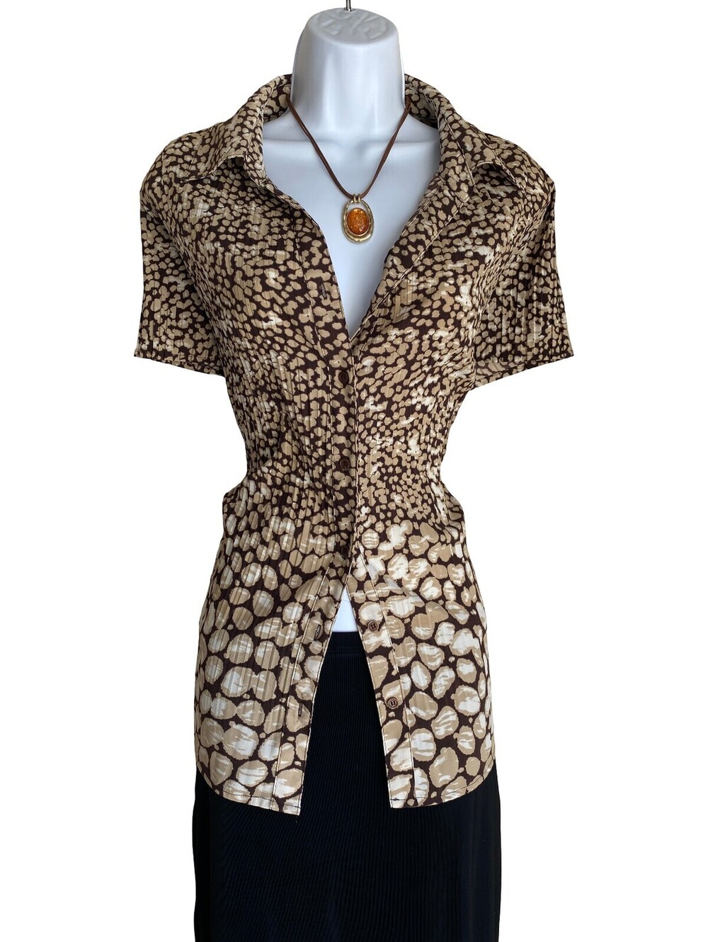 VTG East 5th Plus 1X Brown Animal Print Tunic Blouse Button Up Mob Wife Goth